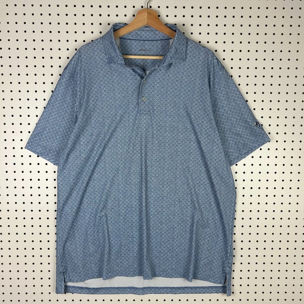 Johnnie O Polo Shirt‎ XL Blue Pattern Print Golf Performance Stretch Sleeve Logo